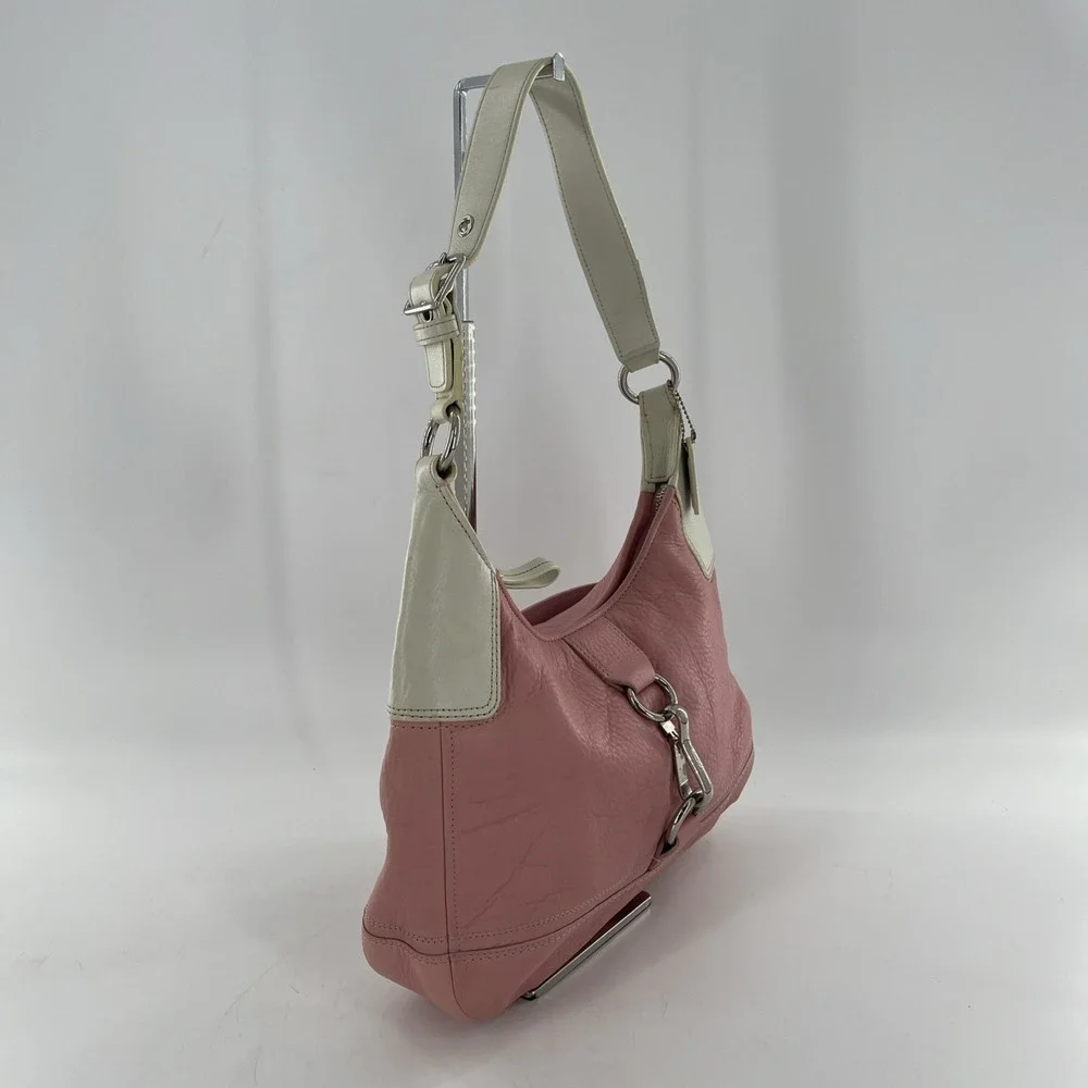 Retired Coach Hobo Bag Pebble Leather Petal Barbie Gum Pink White Colorblock